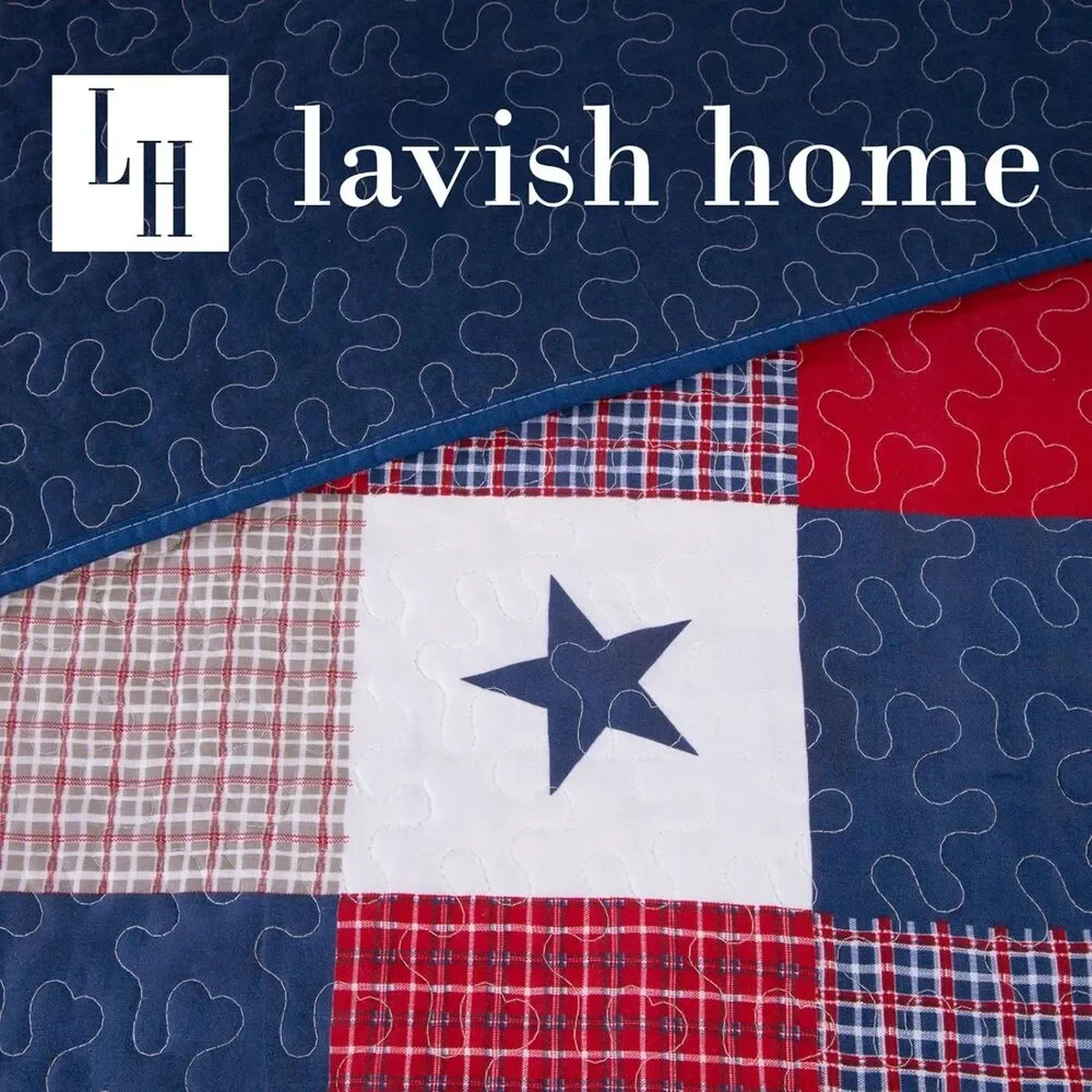Lavish Home Twin 2-Piece Patriotic Americana Stars Patchwork Quilt Twin Set